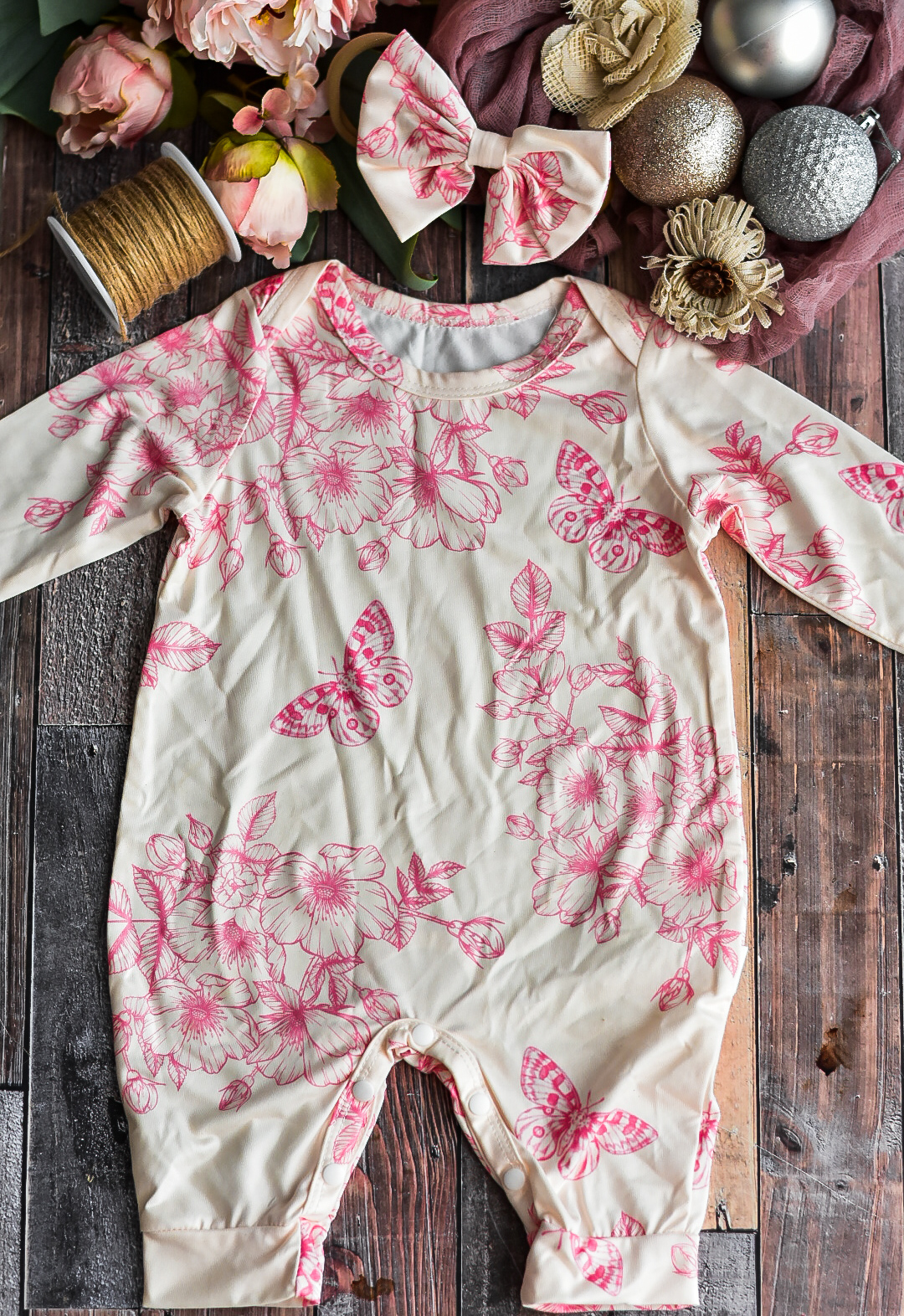 Baby Girl Floral Romper and Matching Headband Set Fantasy Wear