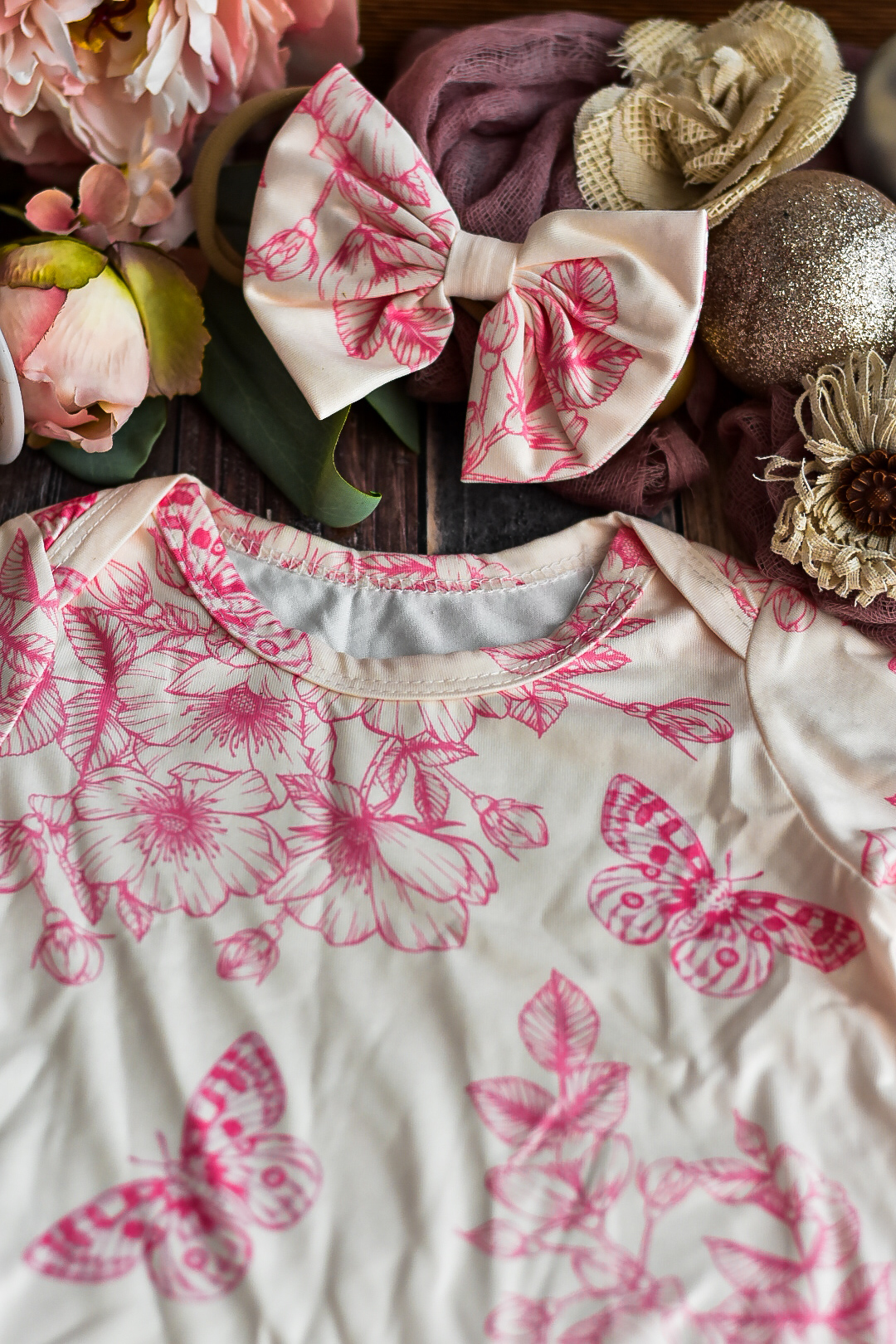 Baby Girl Floral Romper and Matching Headband Set Fantasy Wear